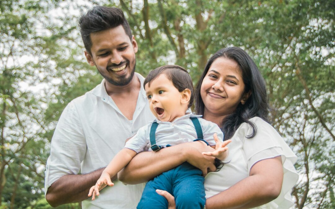 A mother, father and son
